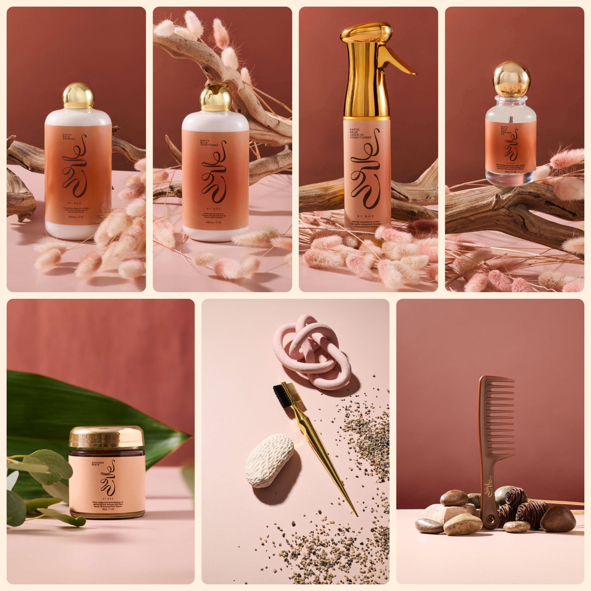 Earth Balm New Crown Starter Kit: shampoo, conditioner, leave-in, hair perfume oil, Goddess Paste, edge brush and wide-tooth comb