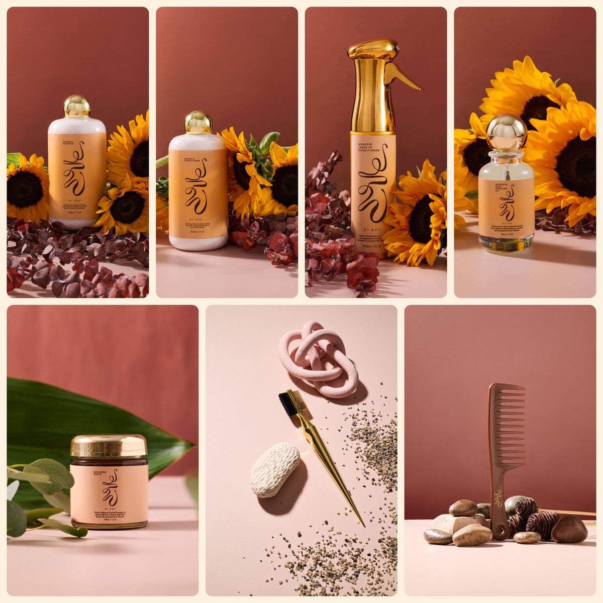 Genesis New Crown Starter Kit: shampoo, conditioner, leave-in, hair perfume oil, Goddess Paste, edge brush and wide-tooth comb