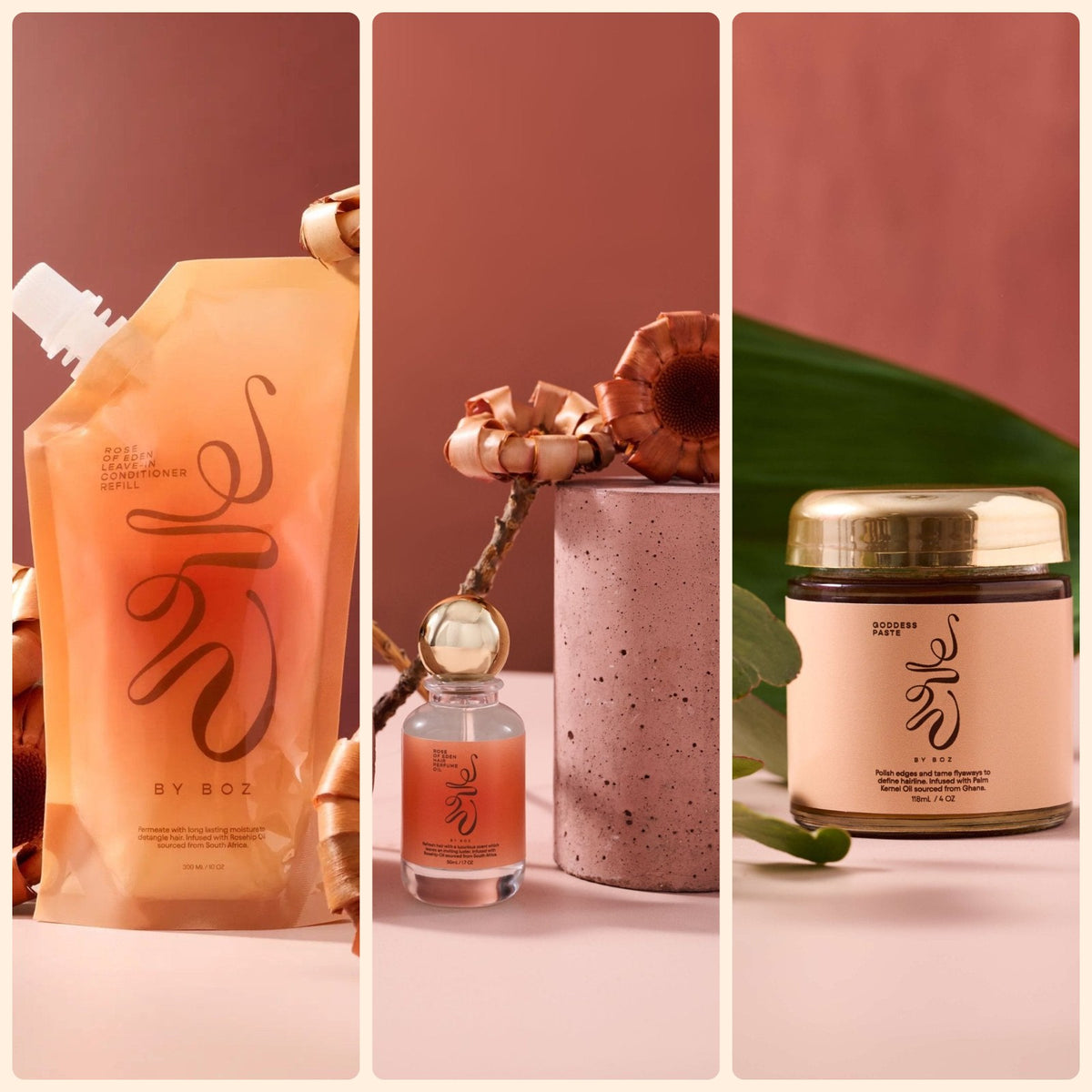 Rose of Eden Between-Wash Set: leave-in conditioner refill, hair perfume oil and Goddess Paste